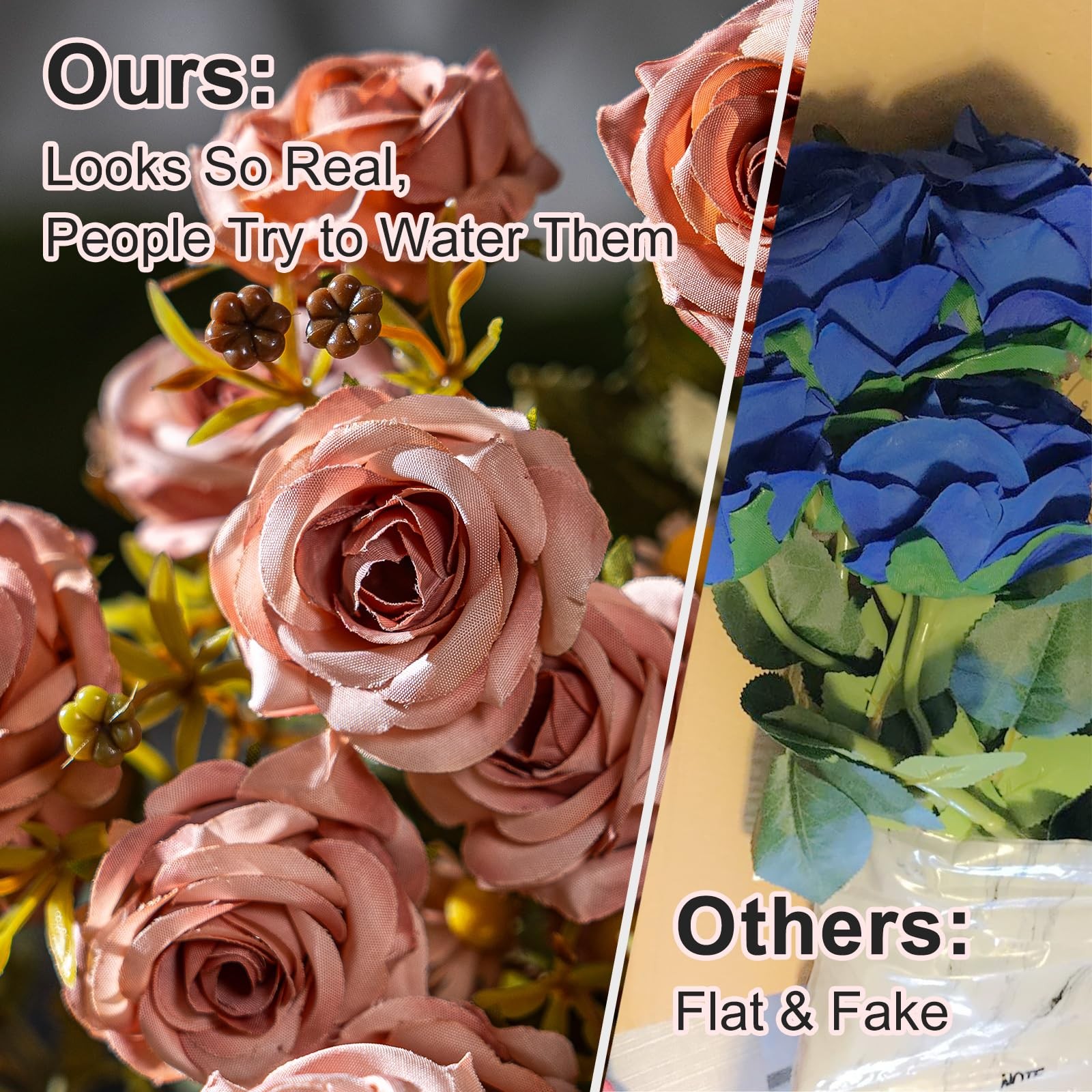 Artificial Rose Flowers for Outdoor 4 Bundles Rose Bouquet with Daisy Faux Fl…