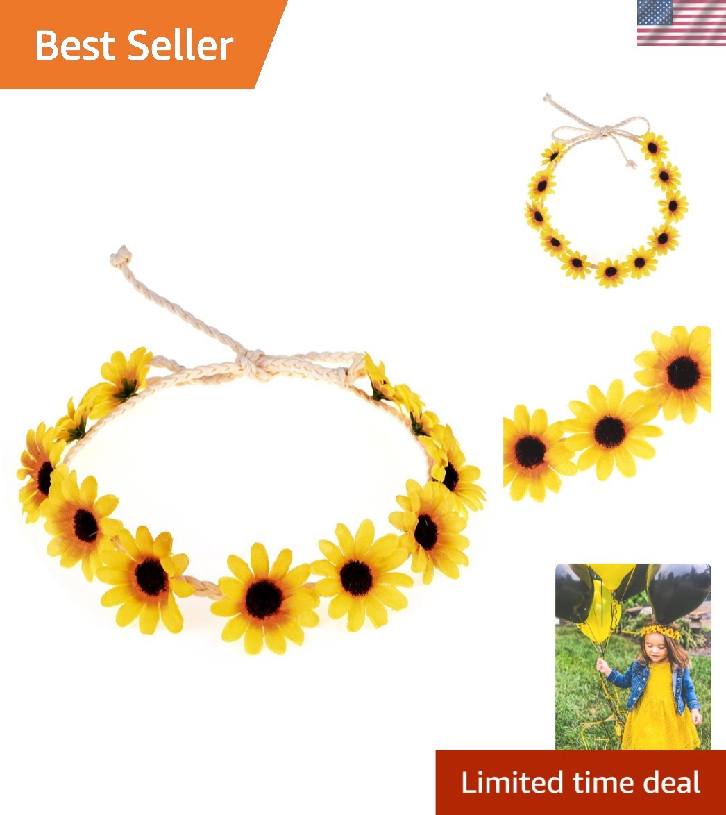 Elegant Handmade Boho Sunflower Crown – Perfect Daisy Hair Wreath for Weddings