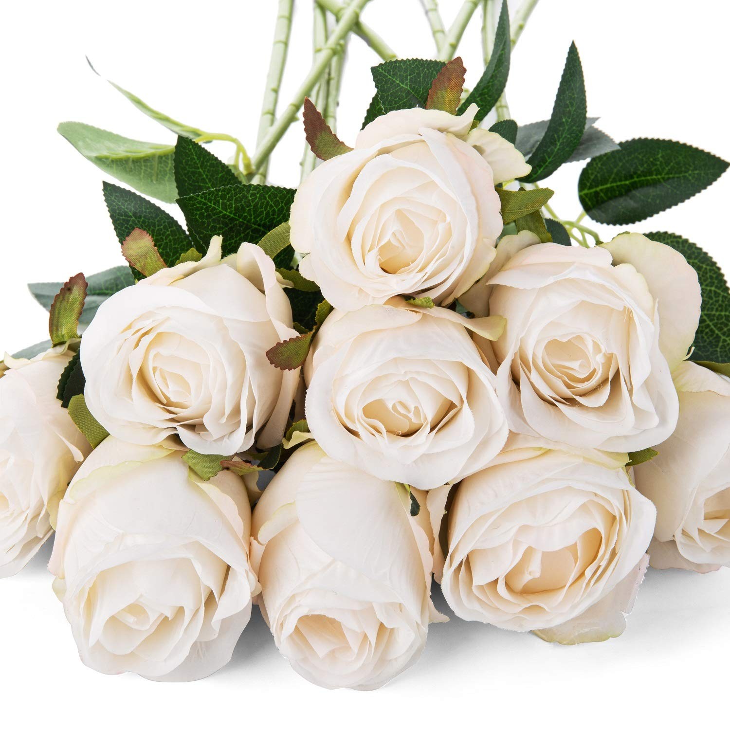 10pcs Artificial Rose Flowers Long Stem Fake Silk Roses for DIY Wedding Bouquet