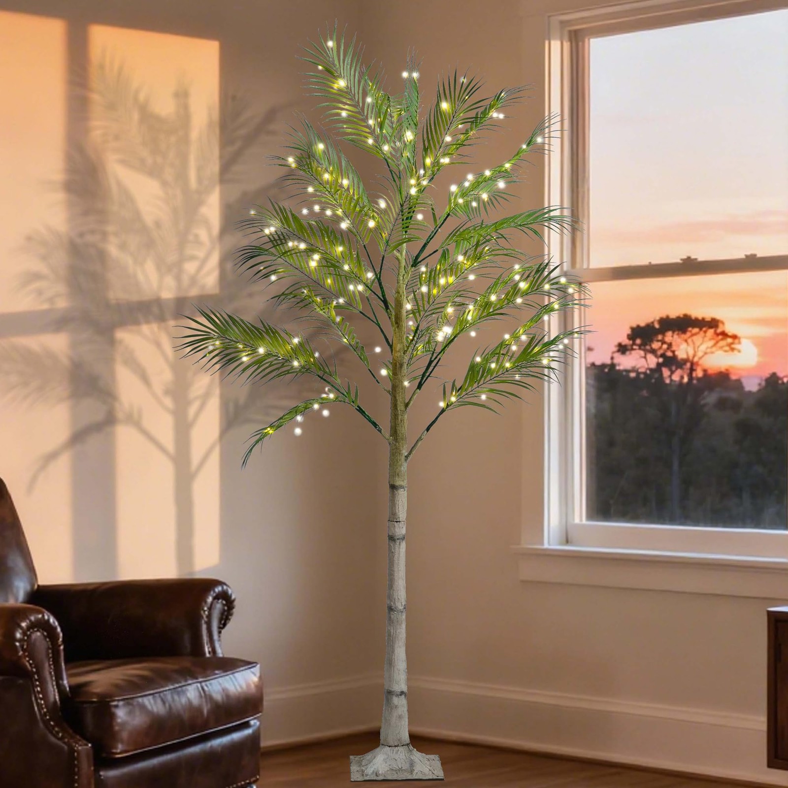 6FT Lighted Palm Tree with 224 Fairy Lights, Lifelike Faux Tropical Areca Pal…