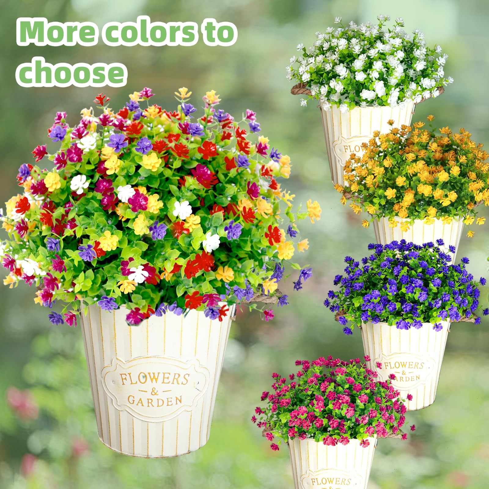 12 Bundles Artificial Flowers for Outdoors Fake Plants UV Resistant Plastic F…