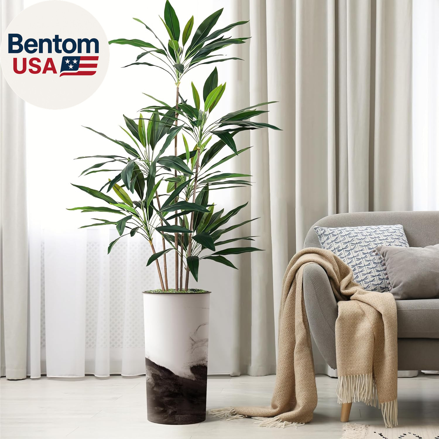 Artificial Tree in Contemporary Planter, Fake Dracaena Tree Silk Tree for Indoor