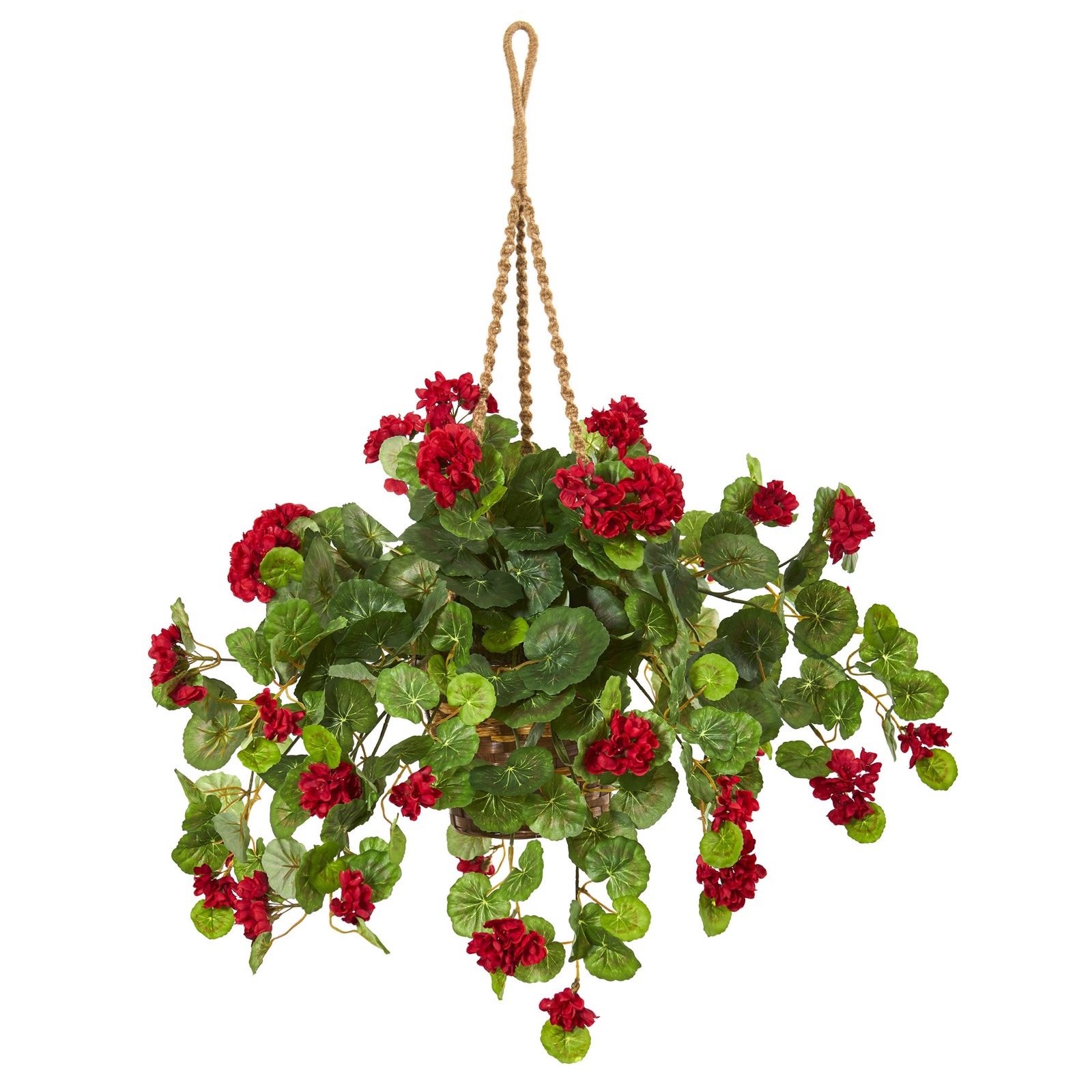 Geranium Artificial Plant In Hanging Basket Realistic Nearly Natural 27” Decor