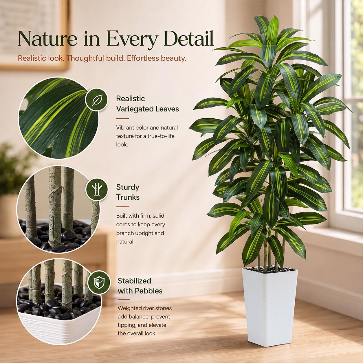 Artificial Dracaena Tree：5FT Faux Silk Tropical Yucca Floor Trees Realistic F…