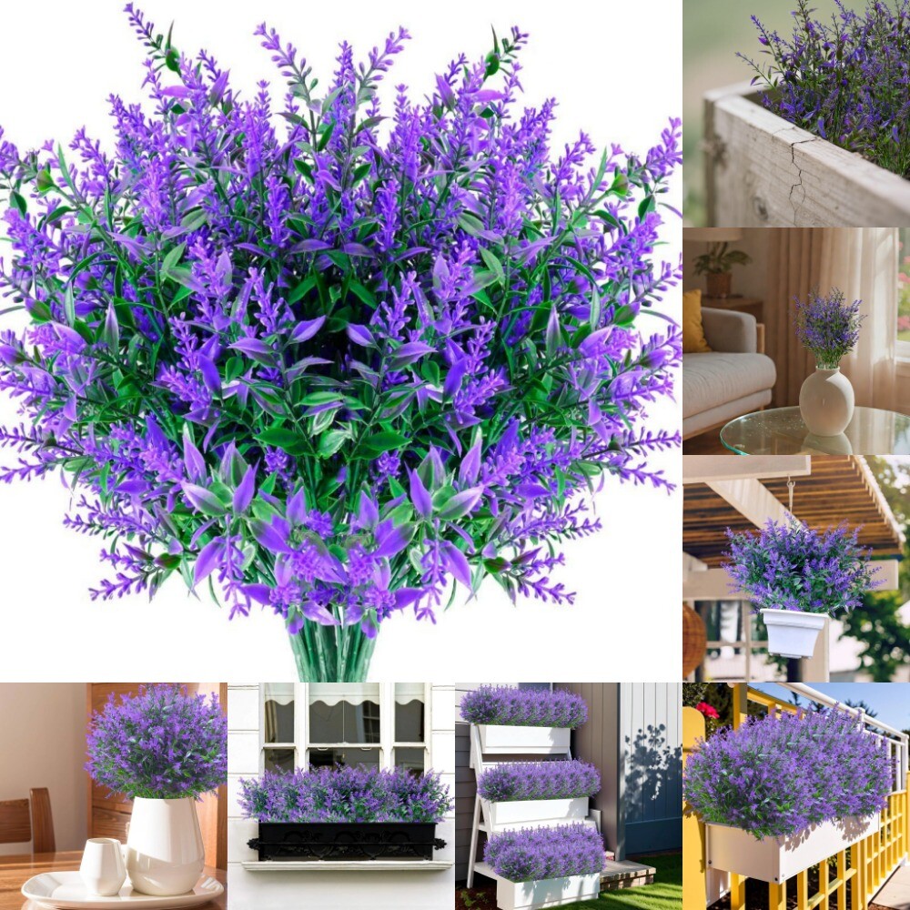 Artificial Lavender Flowers Fake Plastic Plants for Outdoor Garden Party Decor