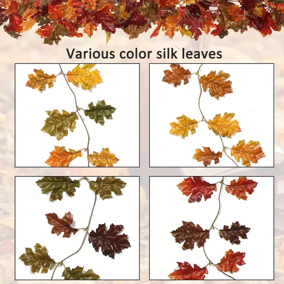 4 Pack Fall Oak Leaves Garland Artificial 5.2Ft Fake Autumn Leaf Foliage Garland