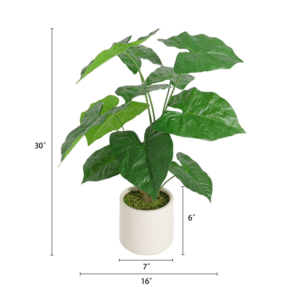 30” Artificial Tropical Alocasia Leaf Plant With White Pot 2pc/set