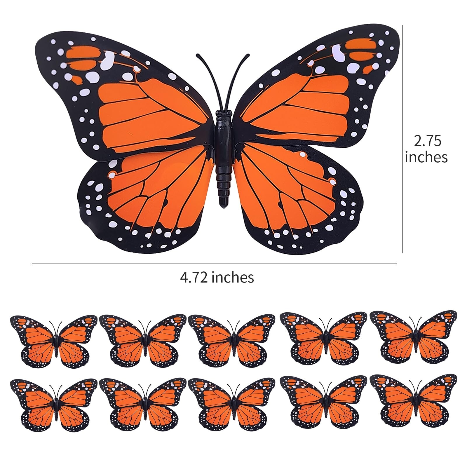 10PCS Exquisite Monarch Butterfly Decorations, Premium Artificial Orange Mona…