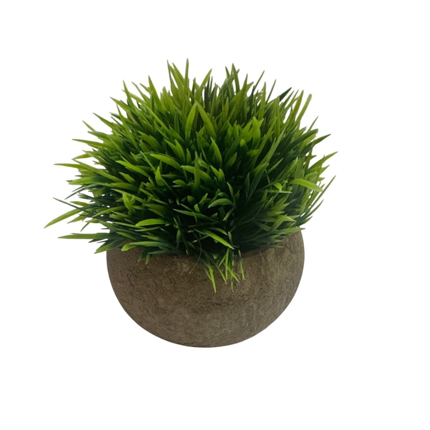 Artificial Green Grass Plant Decorative Faux Shrub Brown Textured Round Pot