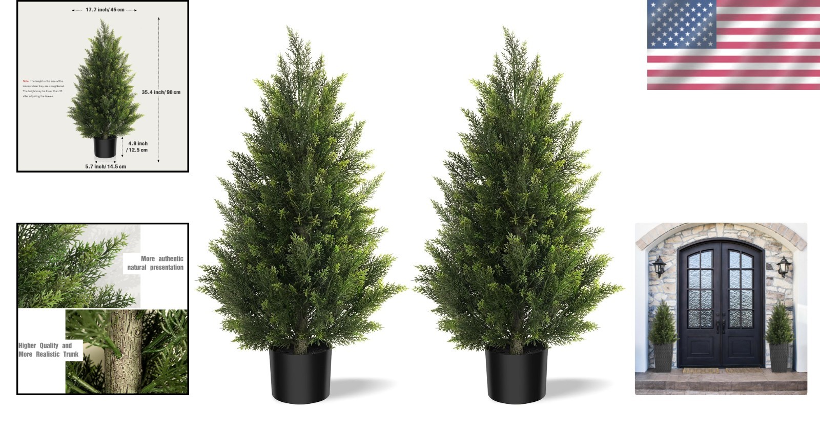 Artificial Cedar Tree Faux Evergreen Bush Plants Outdoor Indoor Decor 3ft Set…