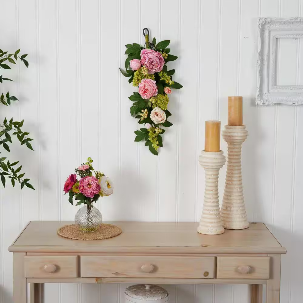 24 In. Artificial Mixed Peony and Hydrangea Teardrop
