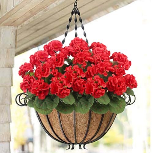 3 Pcs Artificial Geraniums Flowers Silk Geraniums for Outdoors UV Resistant Red