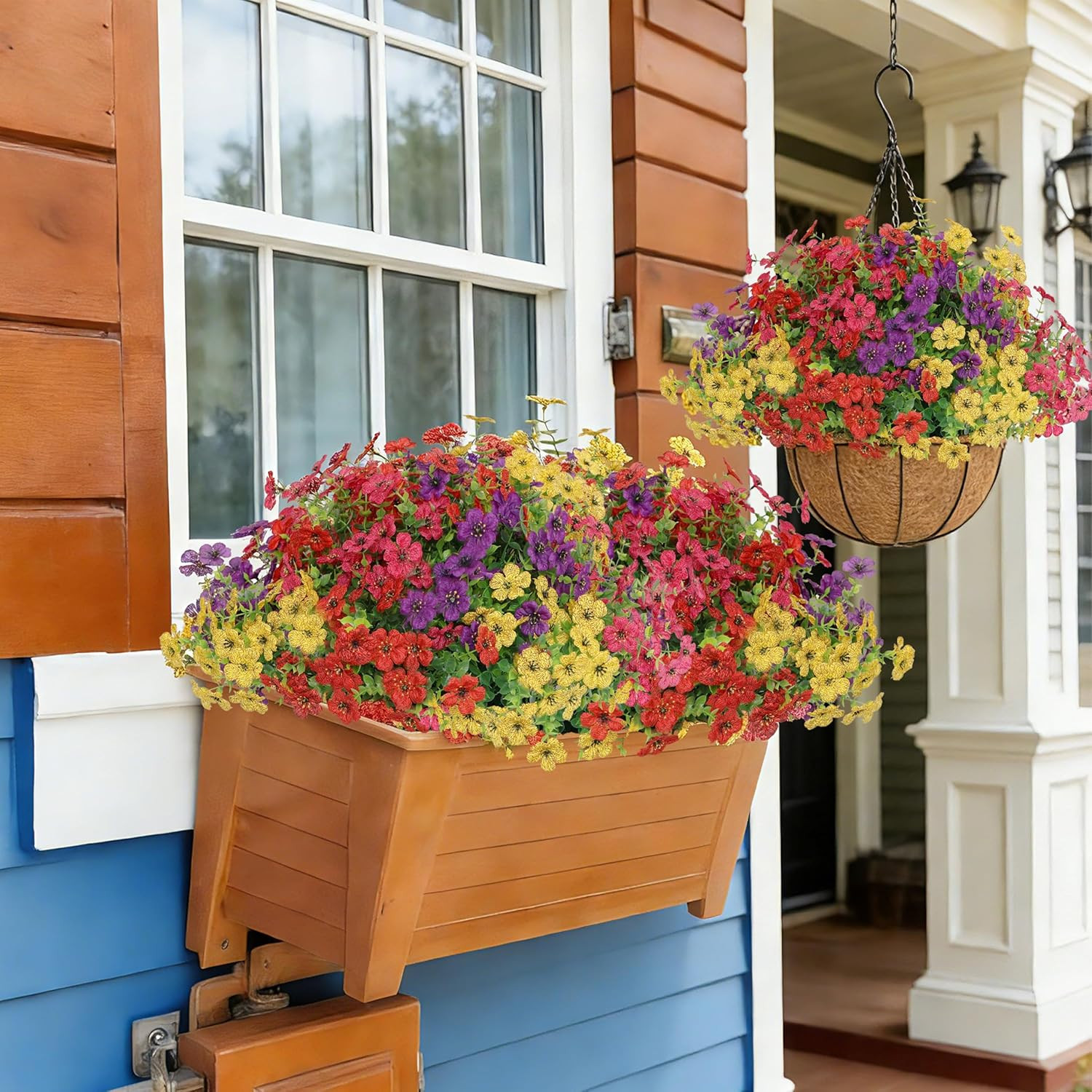 24 Bundles Artificial Flowers Bulk for Outdoor Decor, UV Resistant Fake Plastic