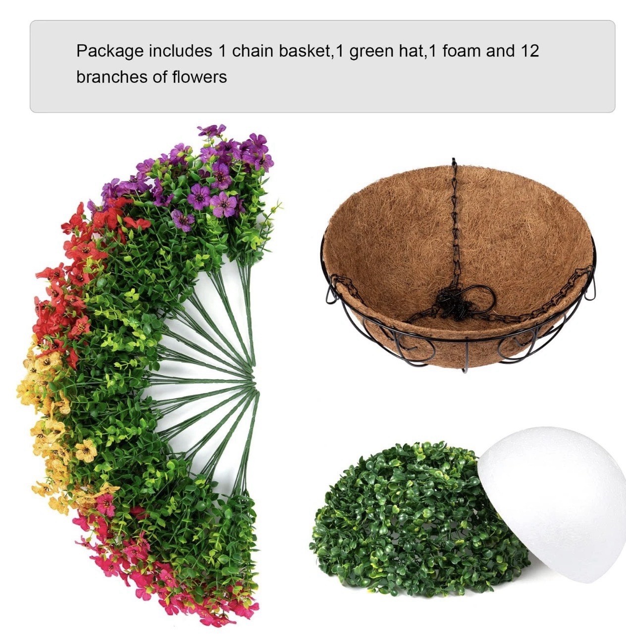 HyeFlora Artificial Faux Hanging Plants Flowers Basket for Summer Outdoor