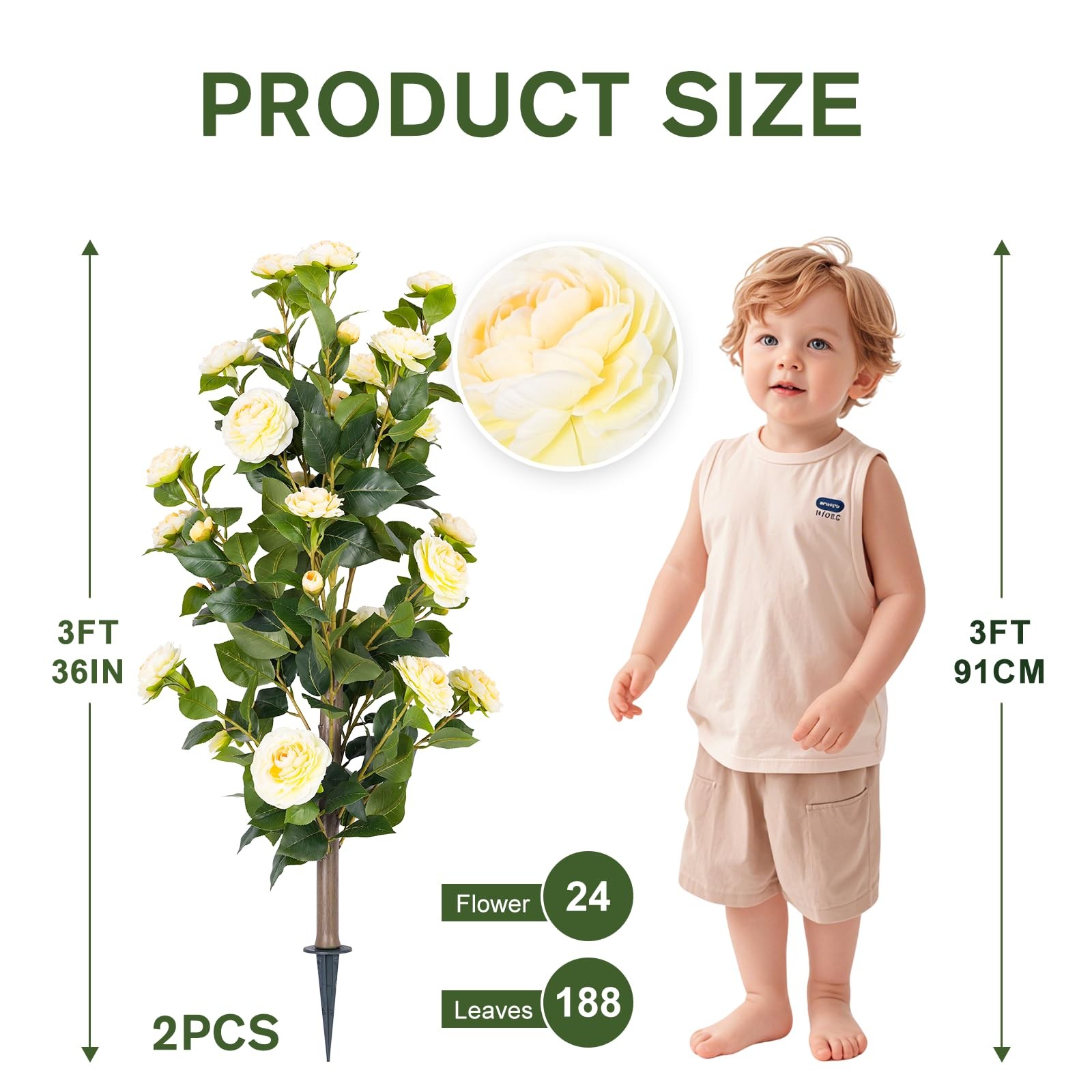 2-Pack 3FT UV Resistant Artificial Camellia Flowers, Faux Camellia Blooms wit…