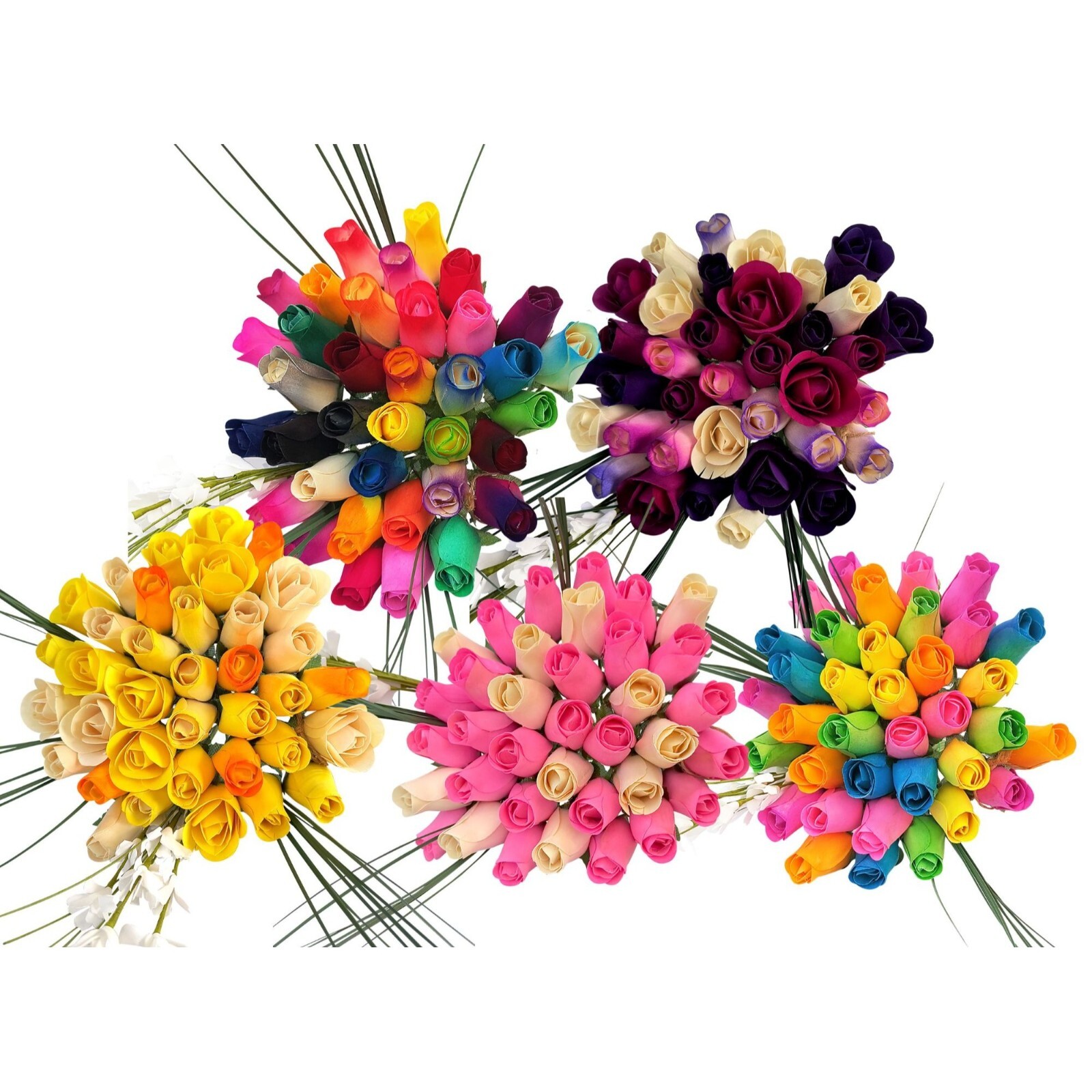 Vibrant Assorted Colors Flower Bouquet. The Original Wooden Rose 1, 2, 3 Dozen