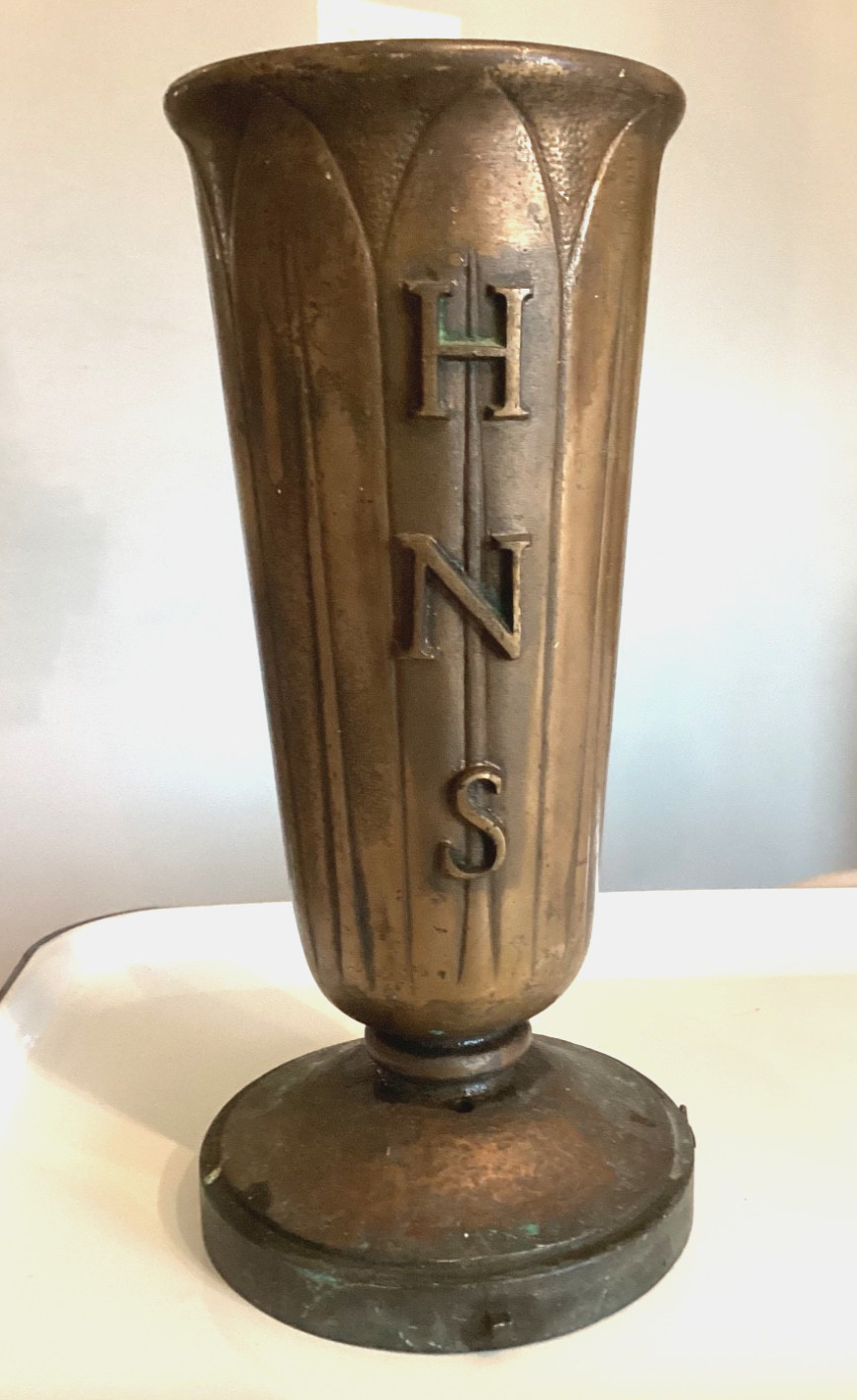 Vintage Funeral Cemetery Vase Heavy Bronze Memorial 11” for Flowers