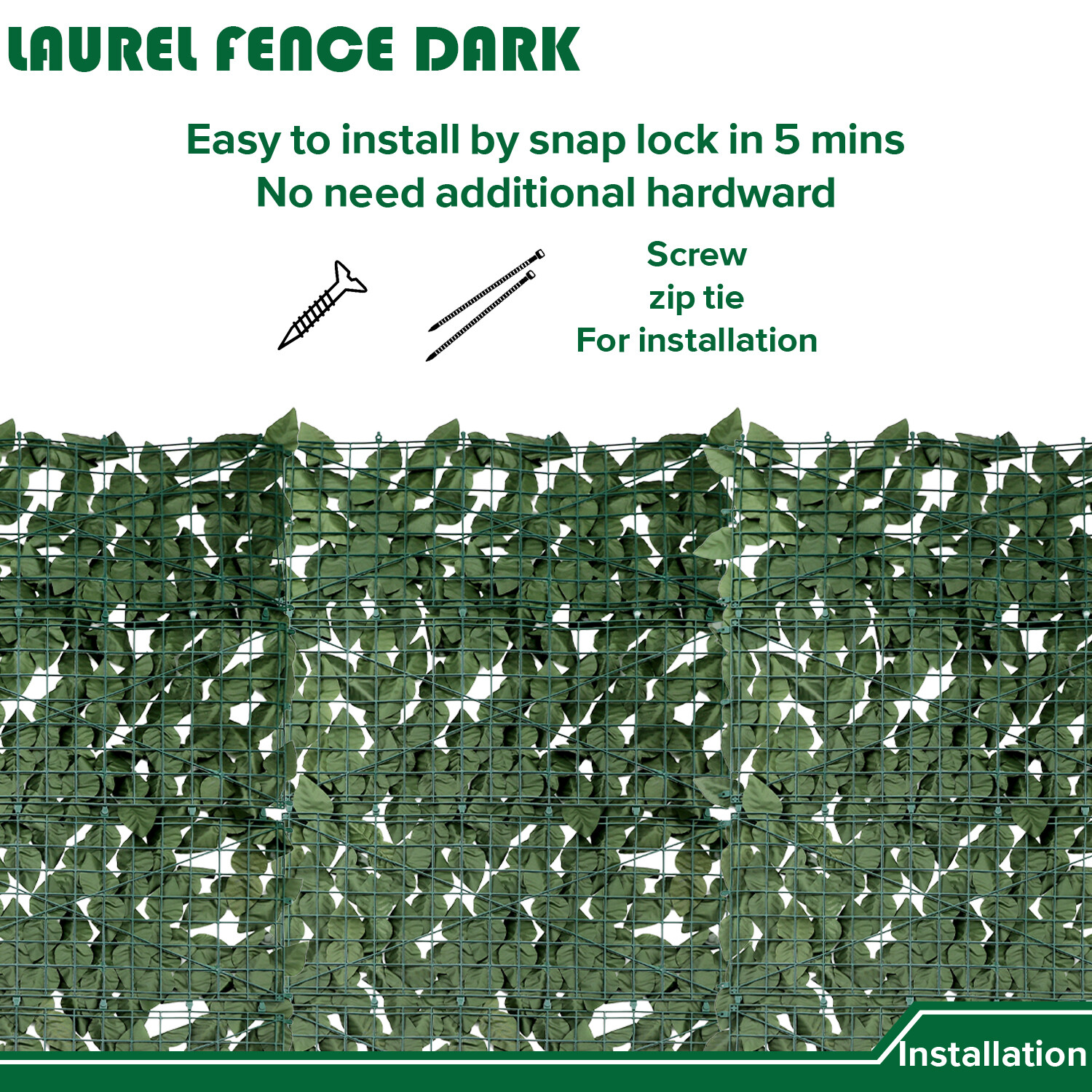 4’x8′ Artificial Dark Faux Laurel Leaves Privacy Fence Screen w/ Mesh Backing