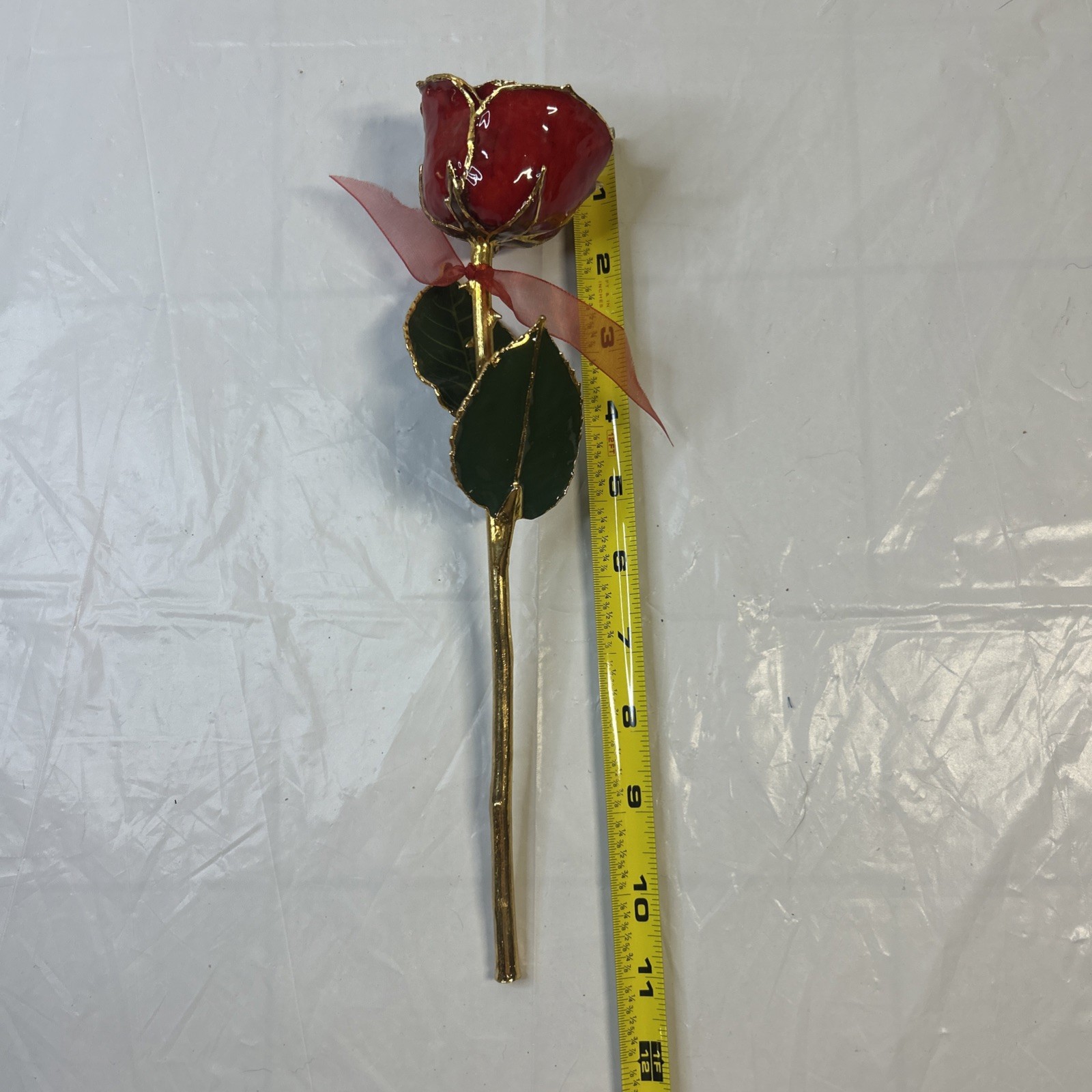 24K Gold Forever Rose Pink Long Stem Dipped Lacquer & Trimmed in 24K Gold 11”