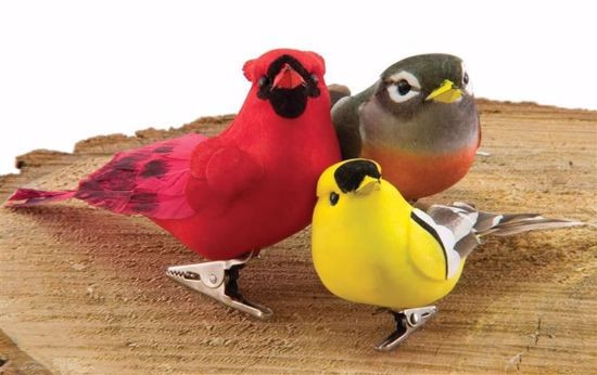 Lot of 3 Dragon Robin, Finch, Cardinal Bird Clips plant embellishments