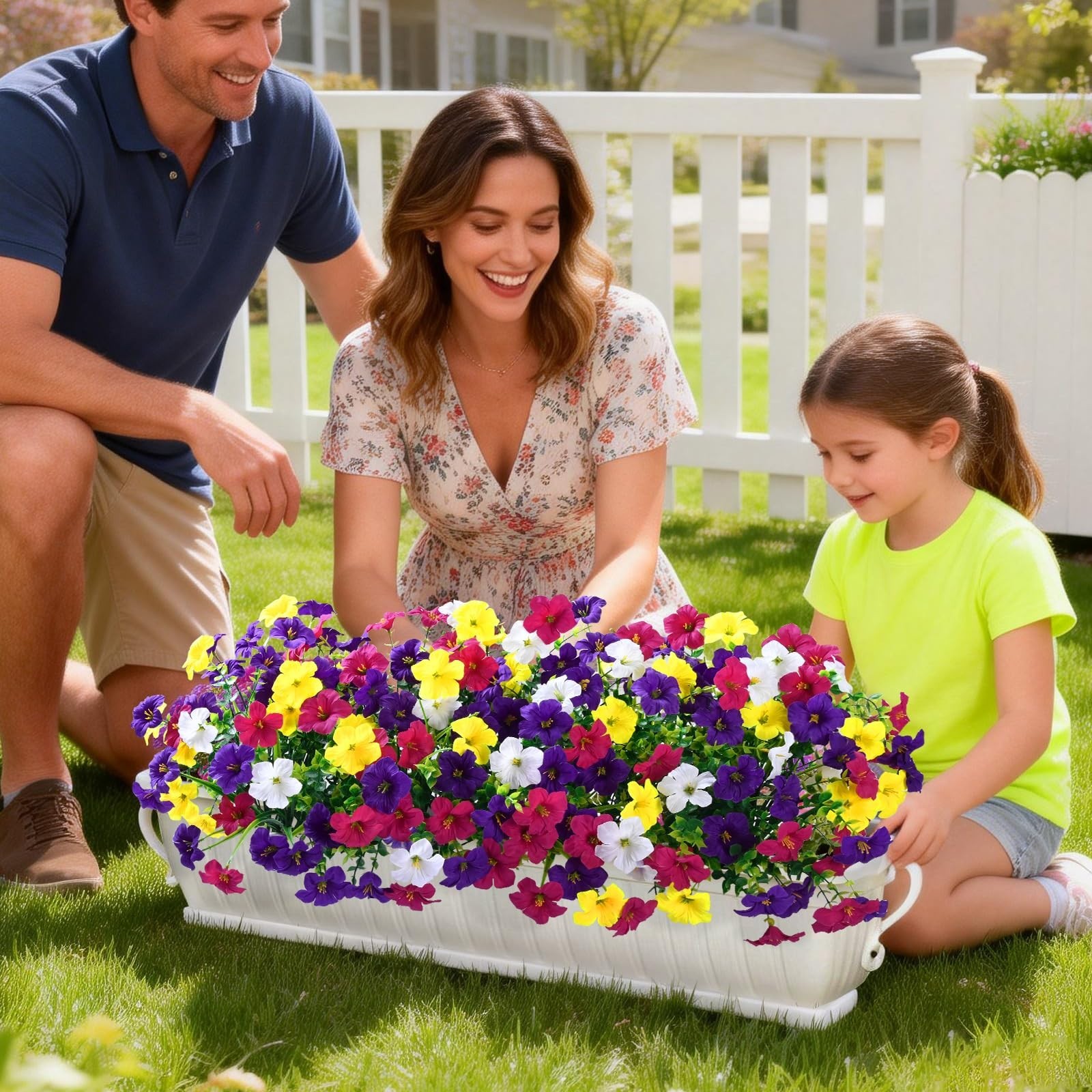 12 Bundles Mixed Color Artificial Petunias – UV Resistant Silk Flowers for Outdo