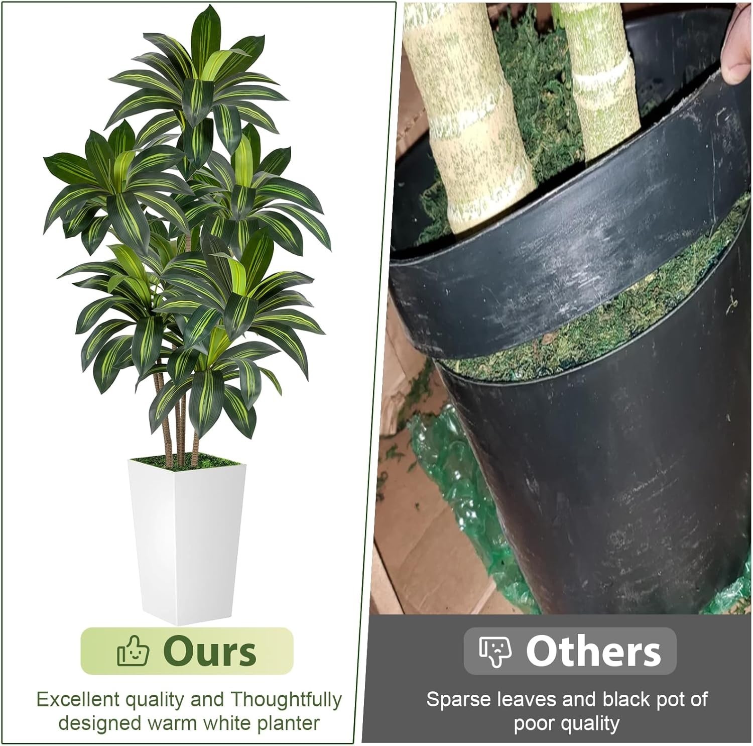 Dracaena Tree 6FT Artificial 72in Tall Faux Dracaena Tree W/ 15.7 White Planter