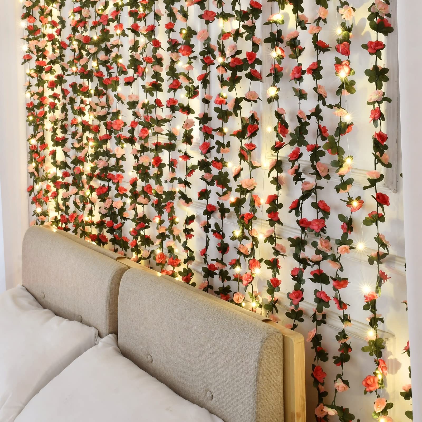 8 Strands Flower Garland Vines 66Ft – Rose Floral Decor for Bedroom, Party, Gard