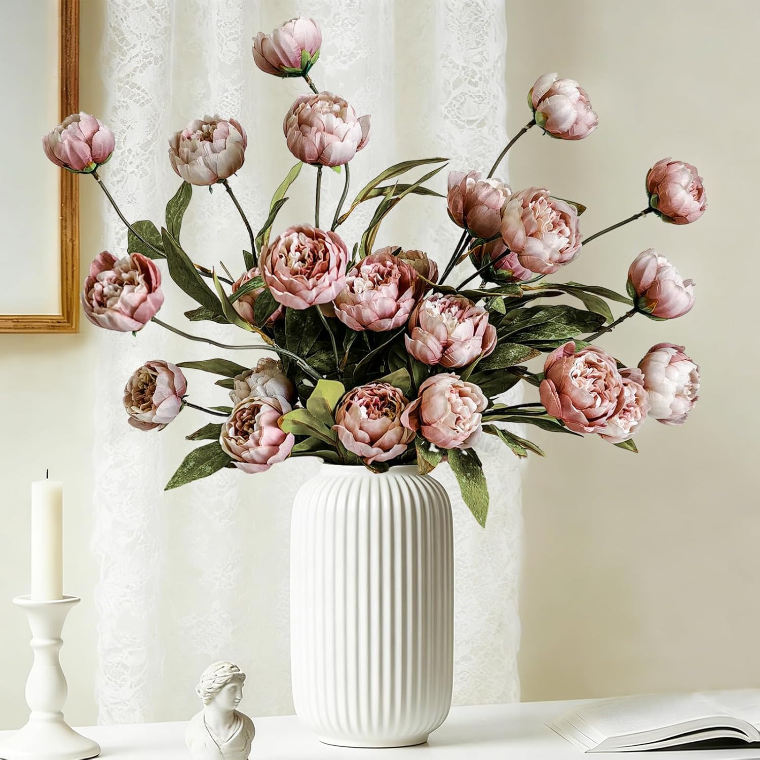 6Pcs Real Touch Peony Artificial Flowers for Home Decor & Weddings, Dusty