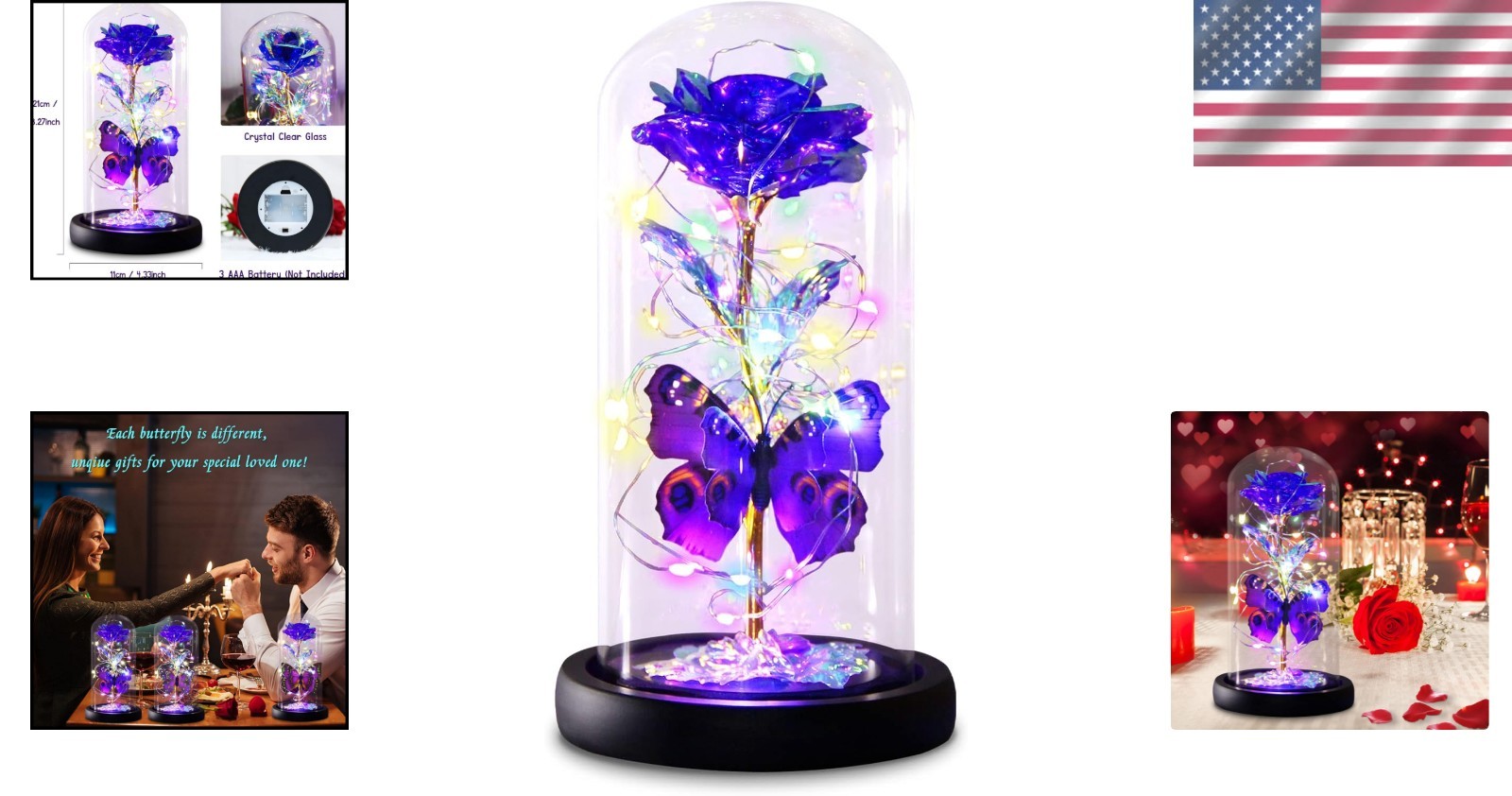 Cherished Light-Up Glass Rose with Butterfly Design – Gift for Mom & Grandma