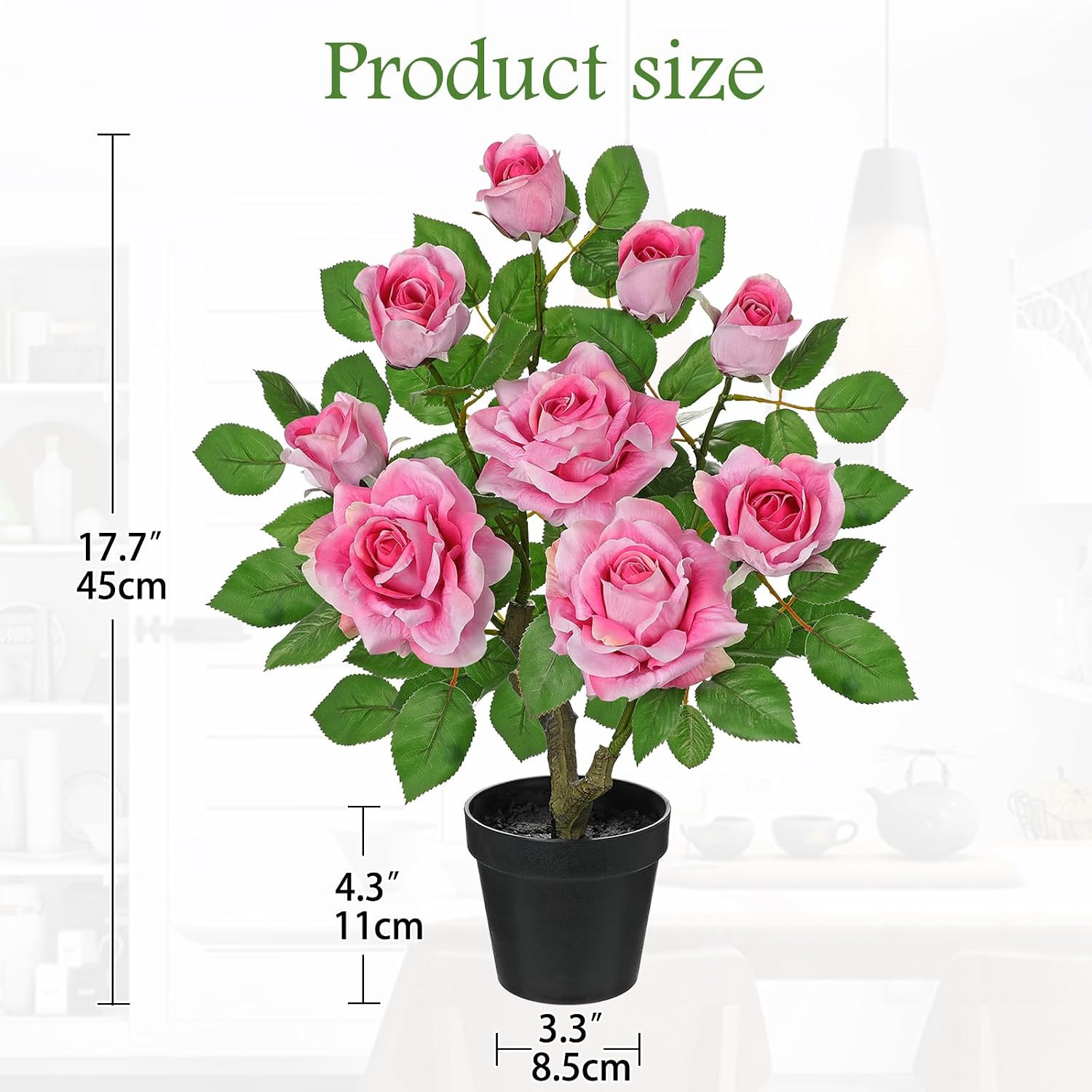 17.7″ Pink Artificial Rose Potted Plant – Elegant Faux Floral Decor for Home