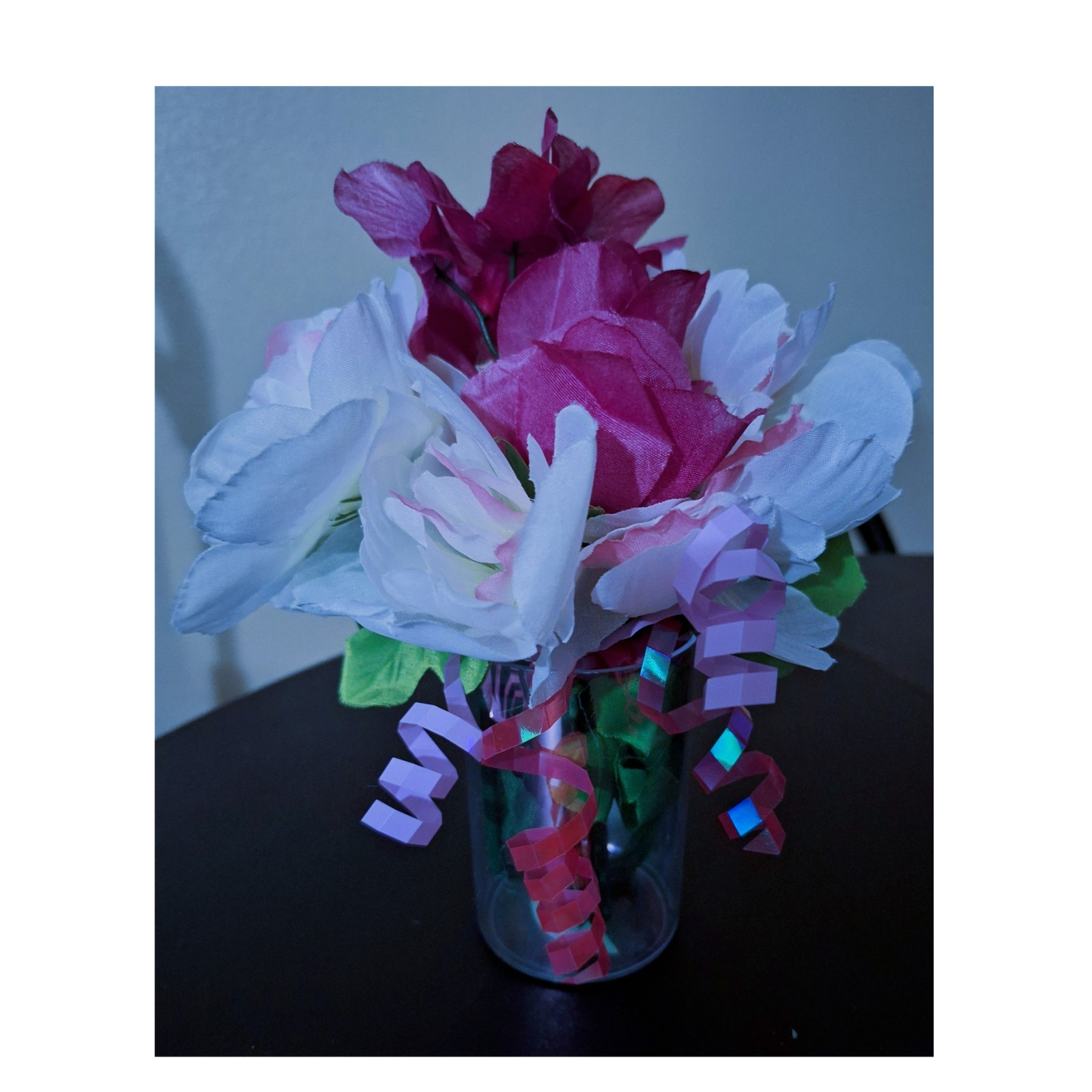 Celebrate w/Artificial Pink White Green Flower Arrangement Centerpiece in Vase