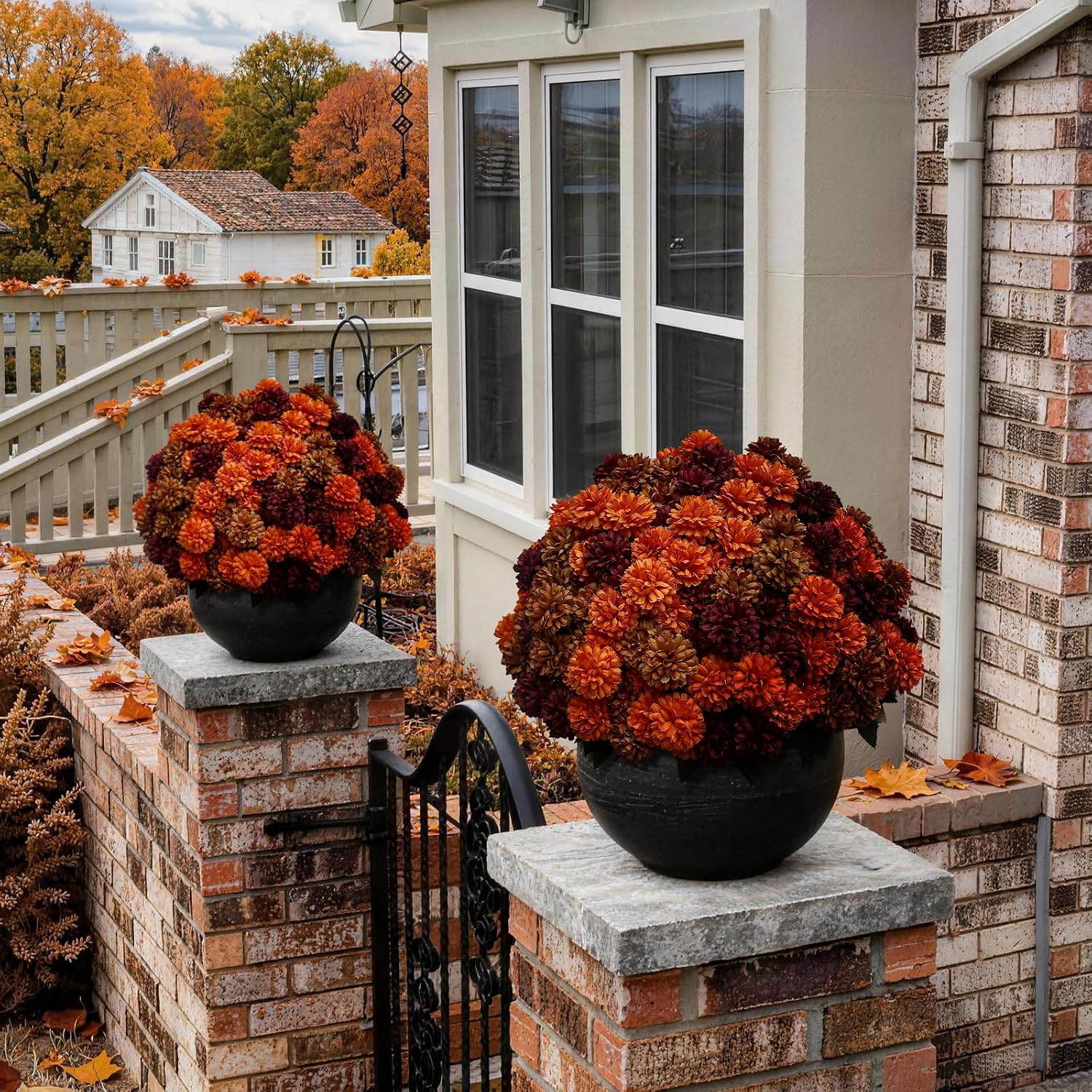 12 Bundles Artificial Fall Mums Outdoor Flowers, UV Resistant Faux Autumn Daisy