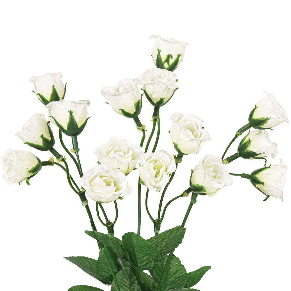 14 In. Cream White Artificial Mini Rose Bud Flower Stem Bush Bouquet (Set of 12)