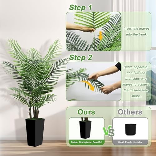 5FT Tall Fake Palm Tree with Black Planter – Artificial Plants Indoor Large F…