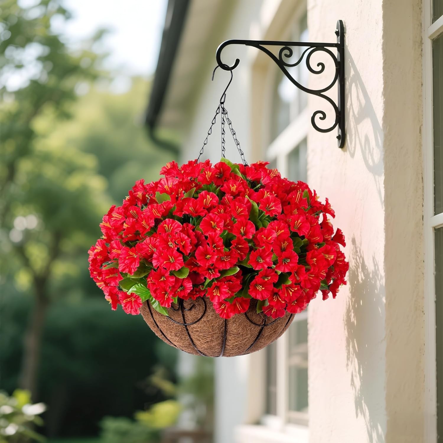All-Season Indoor/Outdoor Red Hanging Flower Basket – Maintenance-Free Beauty