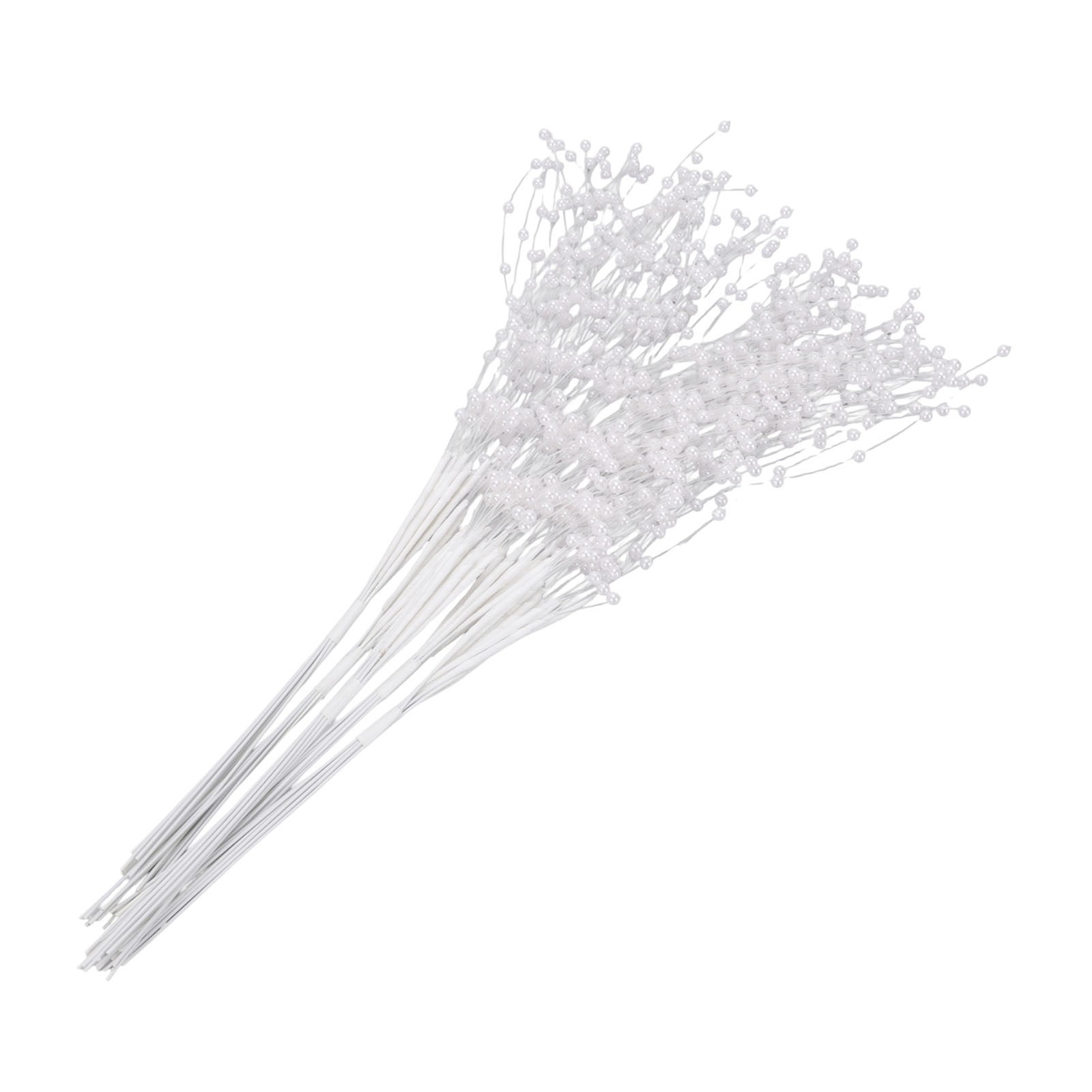 White 50PCS Pearl Beaded Stems 4mm Bead String Garland Floral Picks Flexible BT0