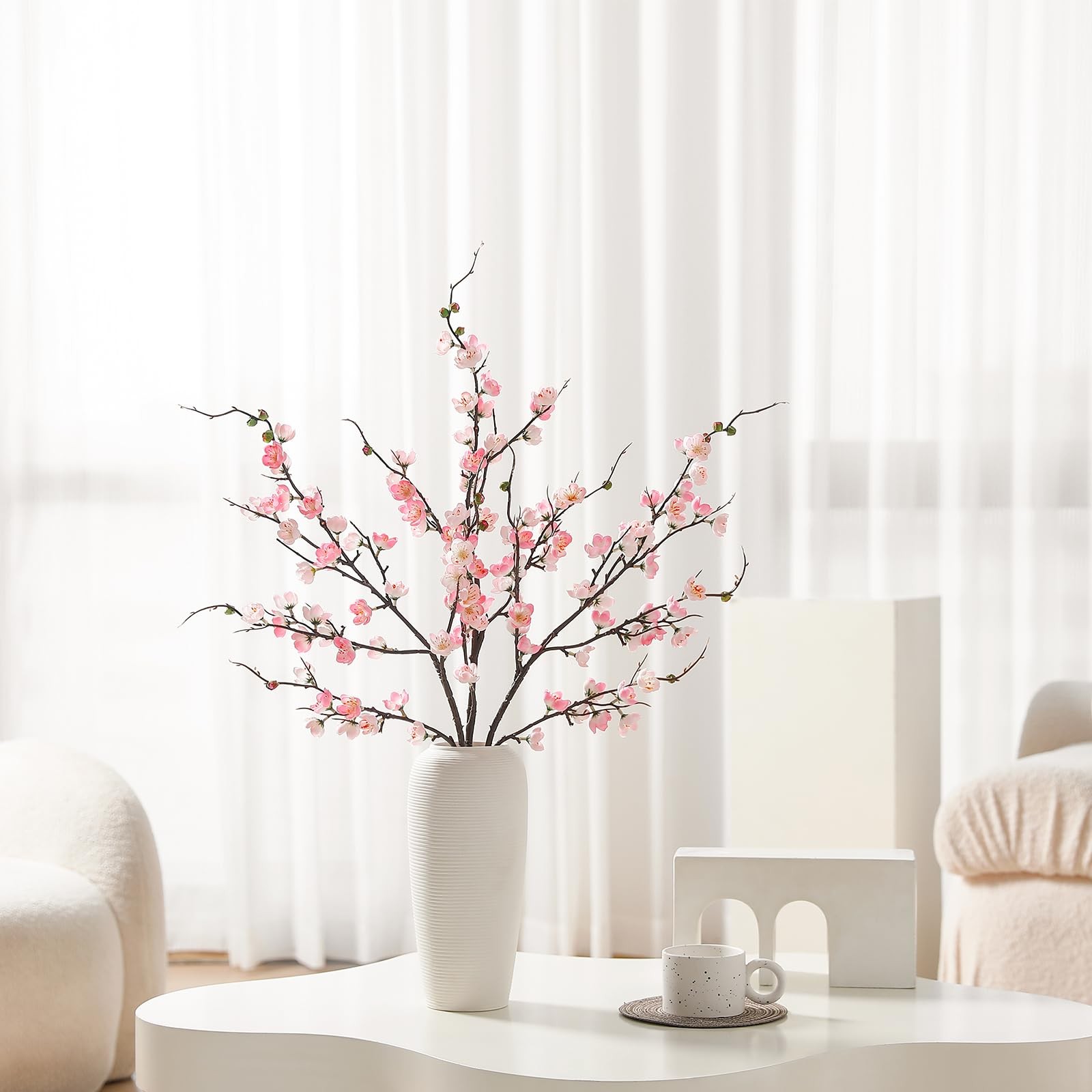3 PCS Artificial Pink Cherry Blossom Branches 37.8 Inch Faux Silk Flowers