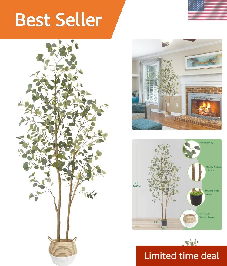 Lifelike 8ft Eucalyptus Silk Plant with Adjustable Shape – Indoor/Outdoor Beauty