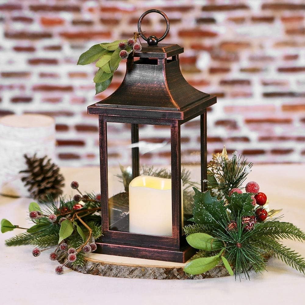 NEW Kate Aspen Lanterns LED Vintage Decorative Distressed Brown 12″ Tall