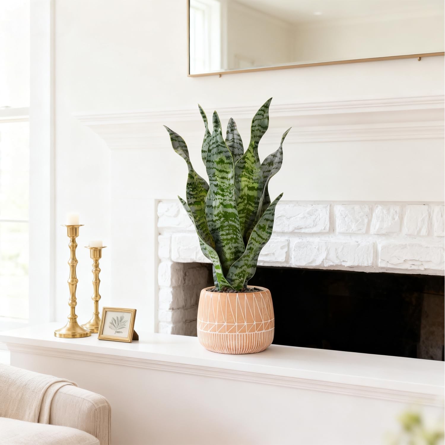 17 Inch Artificial Realistic Sansevieria Fake Snake Plant In Concrete Pot