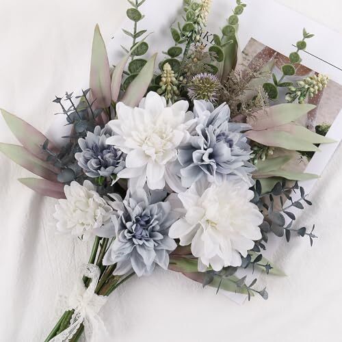 Fake Artificial Flowers Bouquet for Decoration, Silk Flower No Vase Blue White