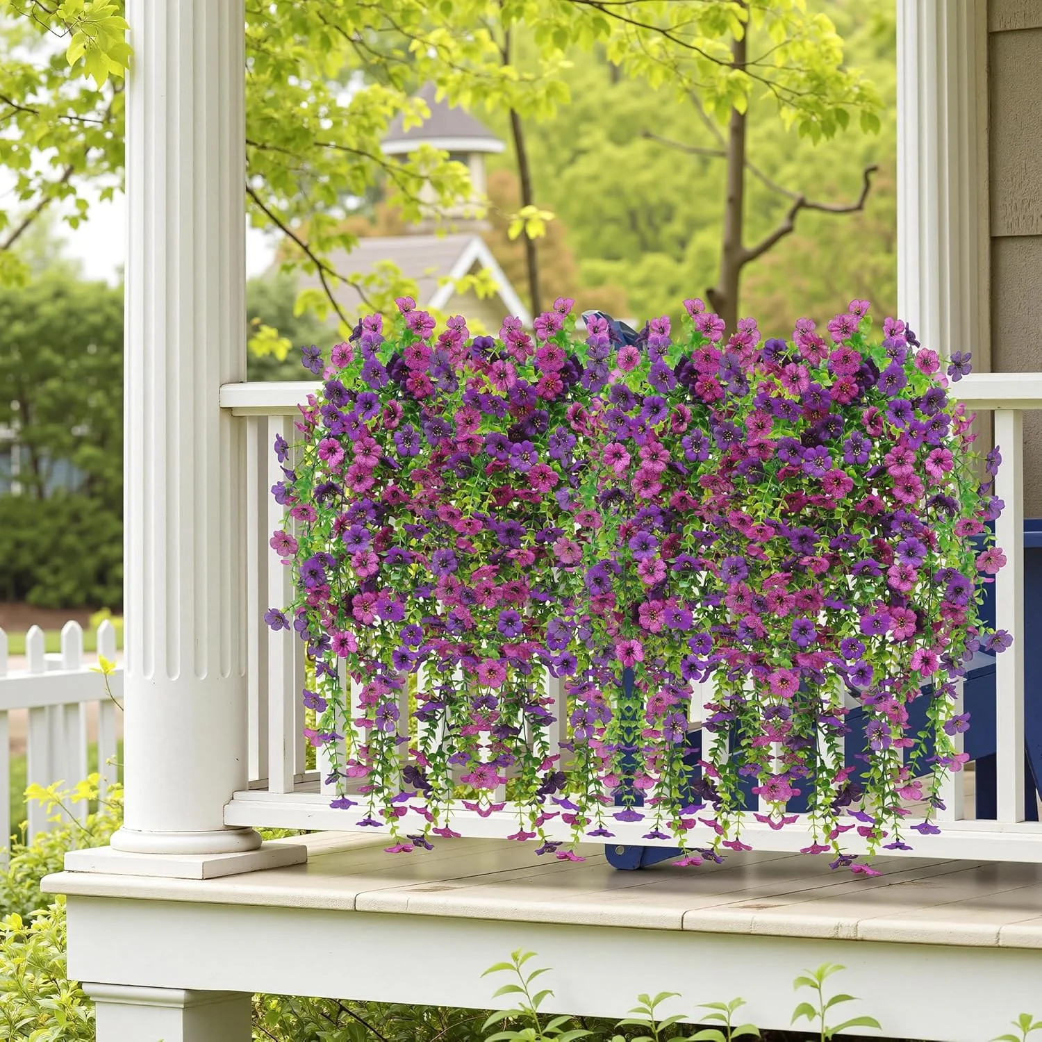Artificial Hanging Fake Flowers Plants Spring Summer Decoration for Outdoor, 4PC