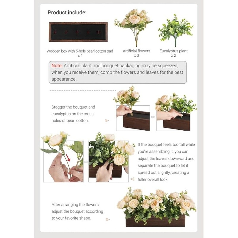 Spring Floral Centerpiece Eucalyptus in Wooden Box Table Decor DIY Arrangement