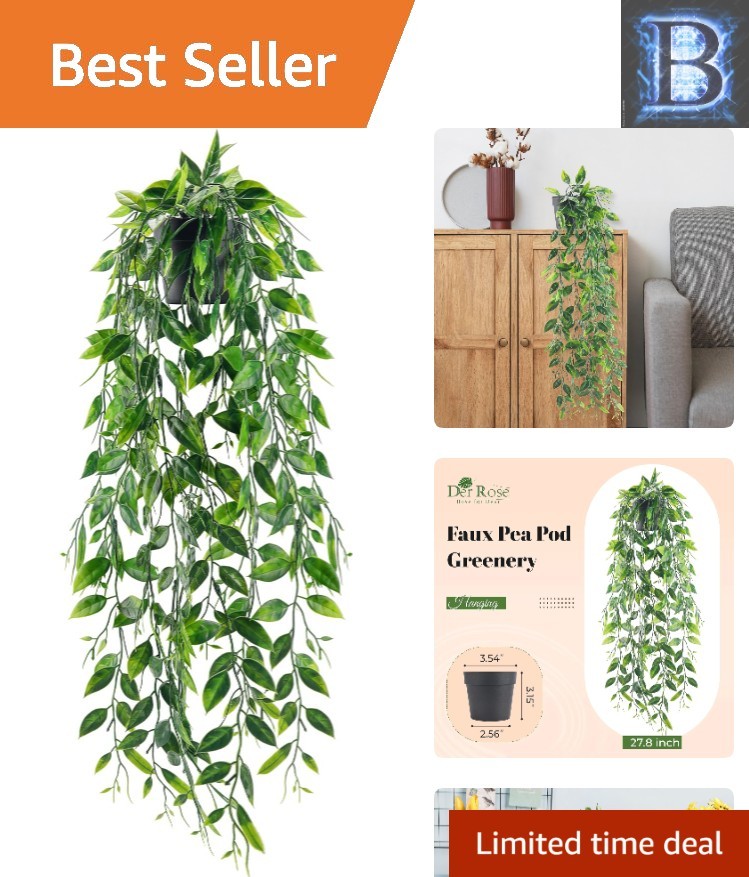 Small Decorative Hanging Plant – Green Faux Pea Pod for Bedroom & Living Room