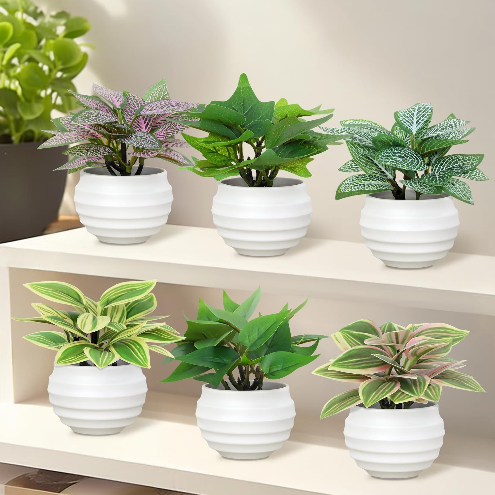 6 PCS Mini Artificial Plants Pots Small Faux Greenery Home Fake Gift Set