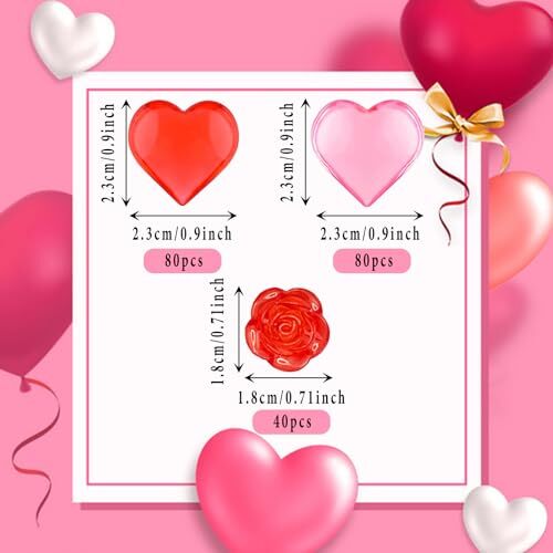 200Pcs Acrylic Heart Ornaments Rose Flower Vase Filler Valentines Day