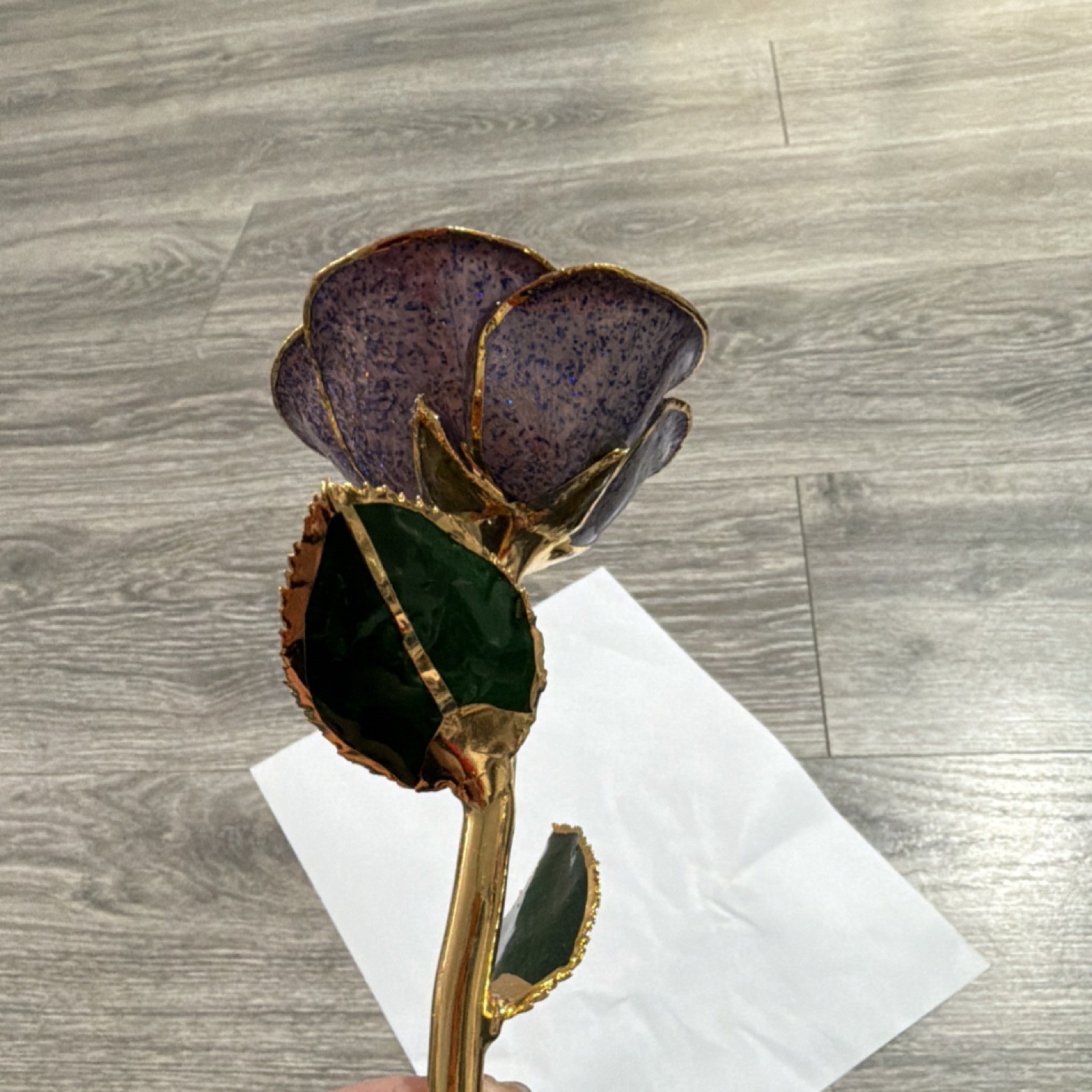 Artificial Metal Rose Flower Stem Purple Gold Green Decorative Floral Ornament