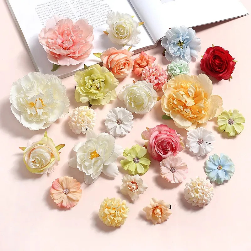Mixed Rose Artificial Flowers Silk Fake Flowers Heads for Room Home Decor