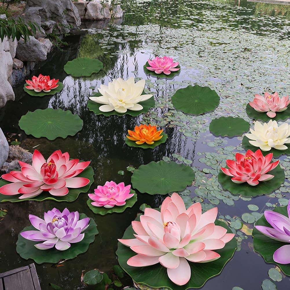 14pcs 11in & 6in Artificial Flowers Floating Foam Lotus Flower with Fake Lily…