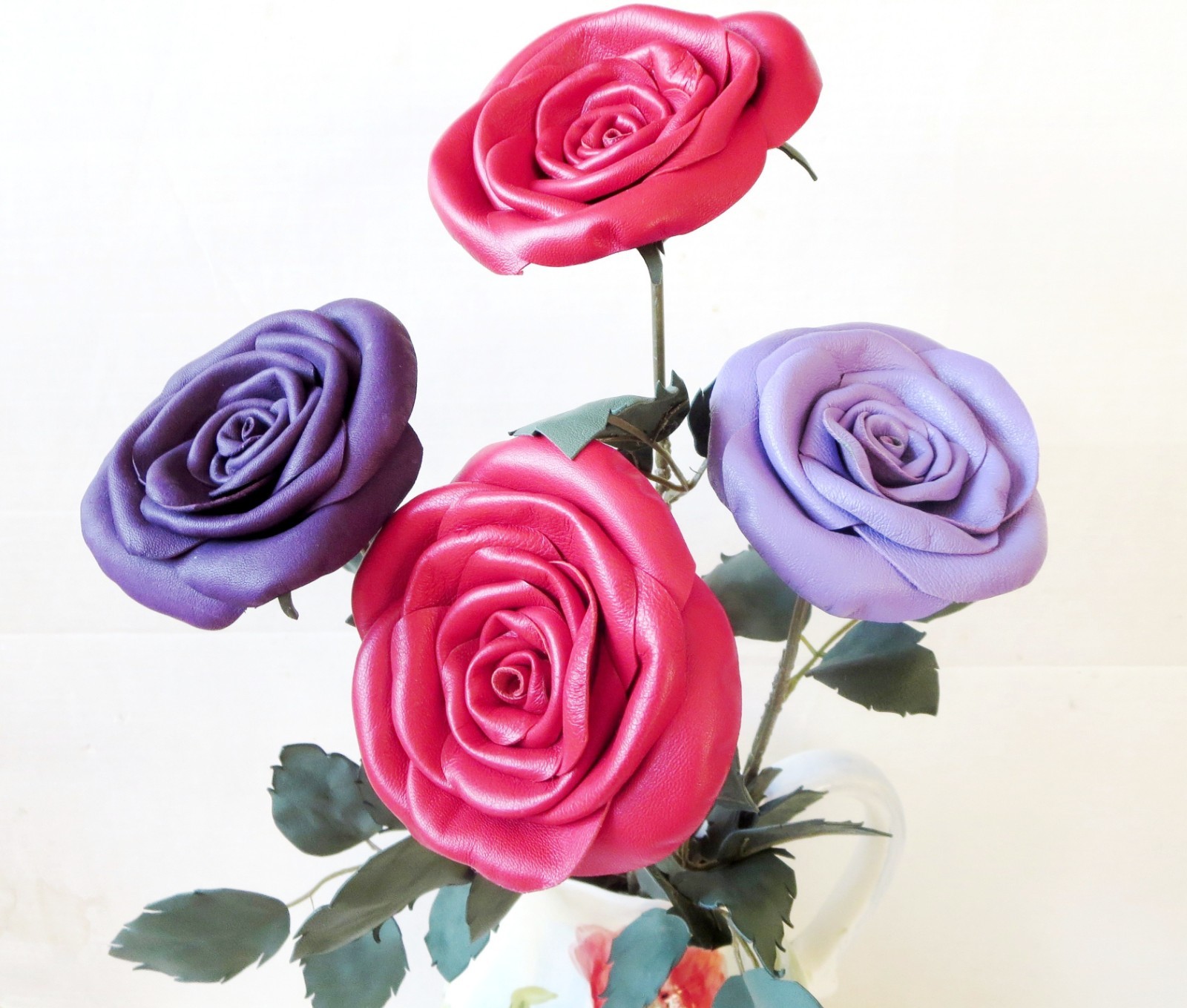 White Leather Rose Third Wedding Anniversary Gift Handmade Leather flower rose